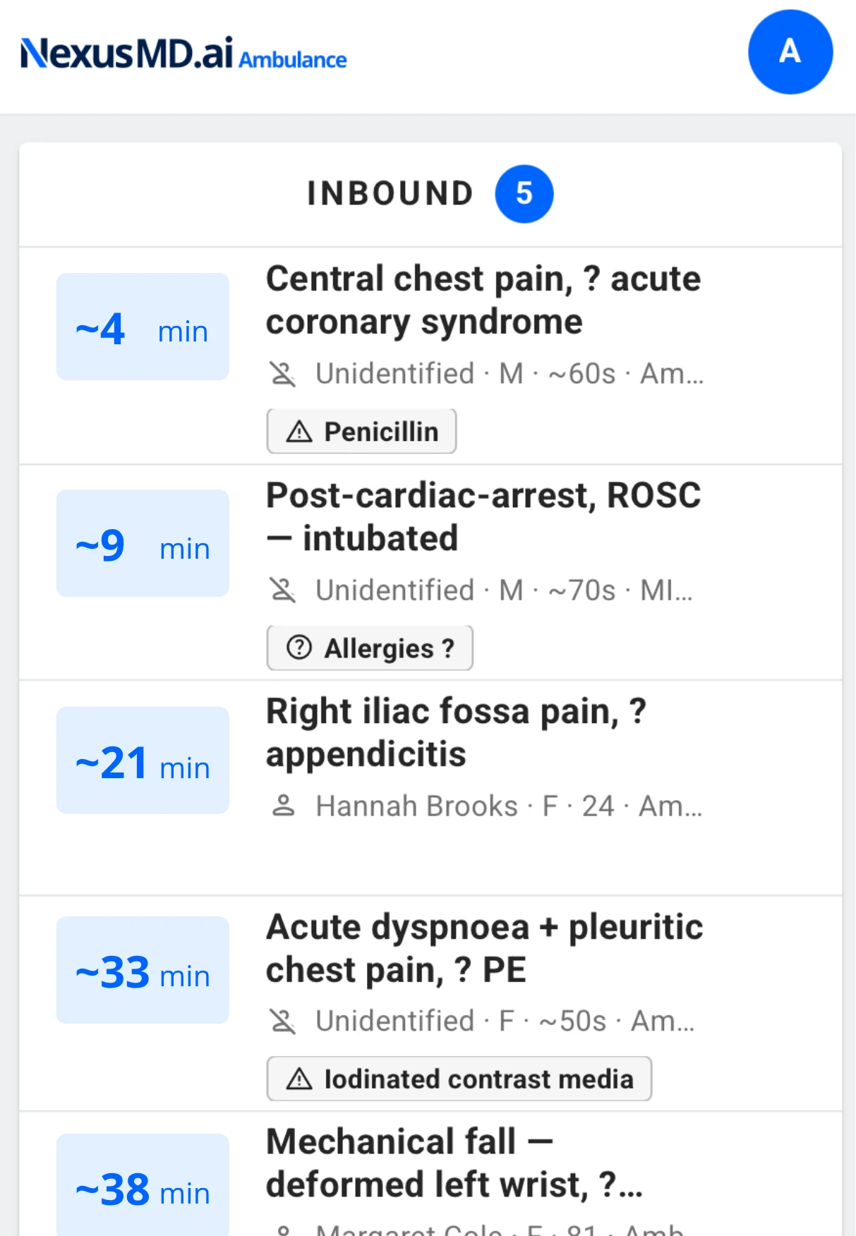 Live ambulance arrivals (portrait mobile)