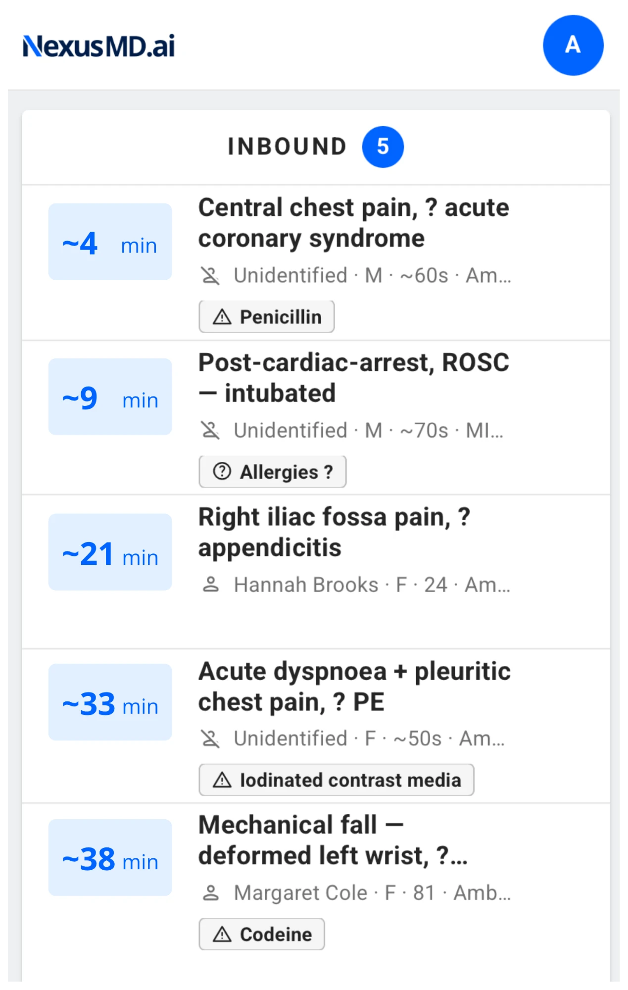 Live ambulance arrivals (portrait mobile)