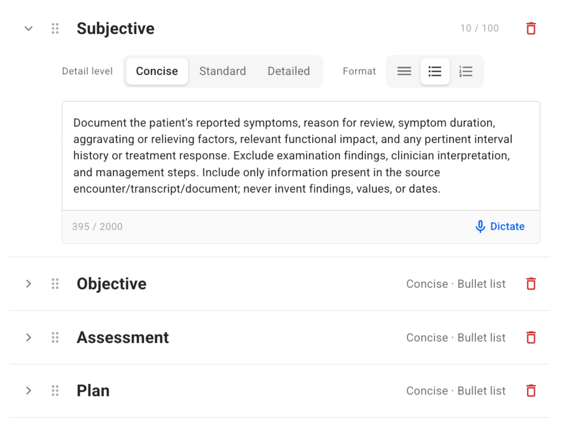 Product screenshot — template editor